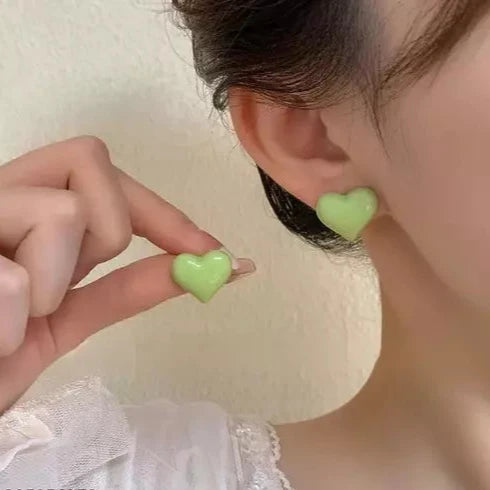 Green Colour Heart Shaped Stud Earrings