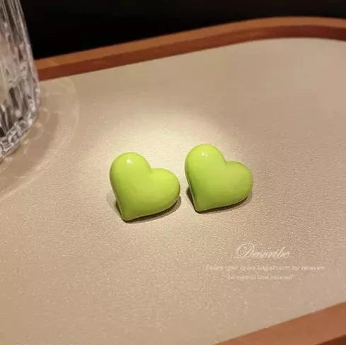 Green Colour Heart Shaped Stud Earrings