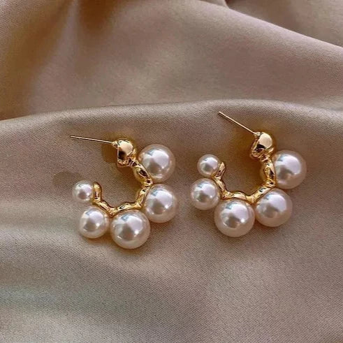 Princess pearl half hoop earrings