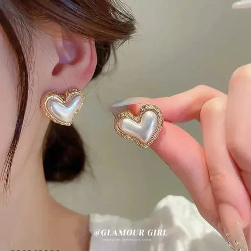 White Heart Stud Earrings