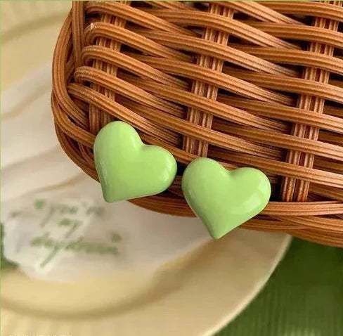 Green Colour Heart Shaped Stud Earrings