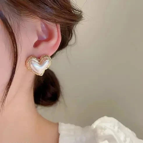 White Heart Stud Earrings