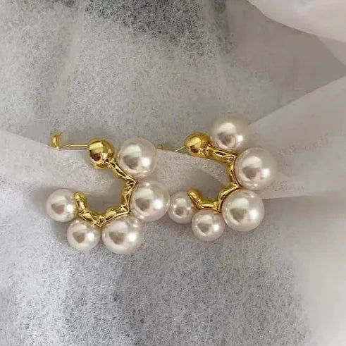 Princess pearl half hoop earrings